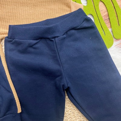 Conj. Casaco Dude com Bolsinho e Calça de Moletom - Marinho e Caramelo